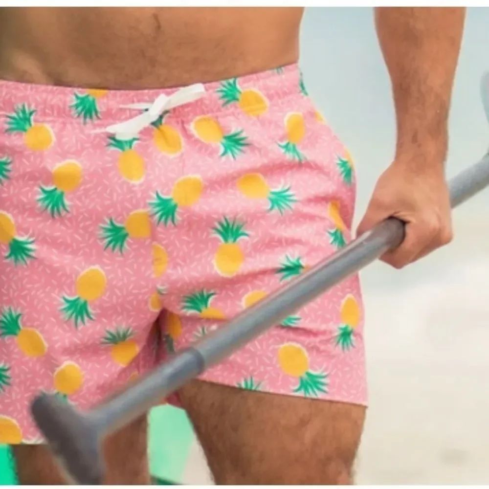 Bear Bottom Swim Trunks Pink Pineapple Lined Men’s Small